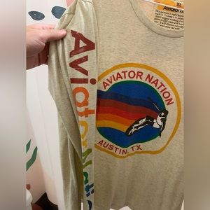 Aviator Nation long sleeve unisex tee shirt logo vintage white XL